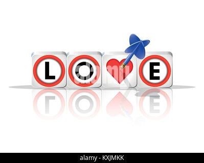 Realistische Liebe mit Herz und Dart Pfeil auf weißem Hintergrund. Gut für den Valentinstag Grußkarte. Vector Illustration. Stock Vektor