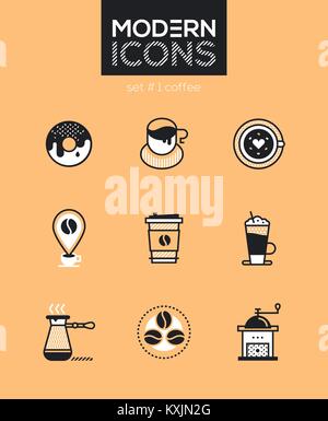 Kaffee-Set von Line Design style Icons Stock Vektor