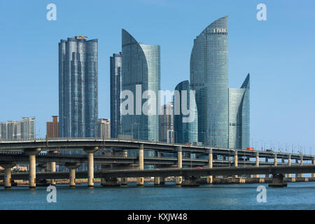 Moderne Wolkenkratzer von Centum Park, Centum Stadt, Busan, Yeongnam, Südkorea. Stockfoto