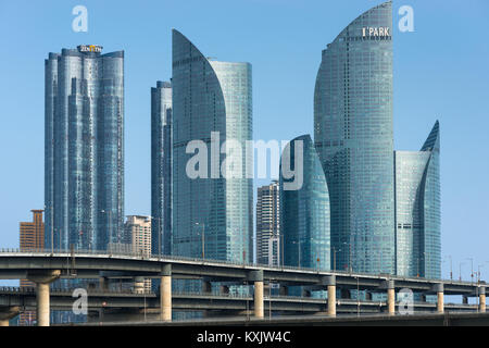 Moderne Wolkenkratzer von Centum Park, Centum Stadt, Busan, Yeongnam, Südkorea. Stockfoto