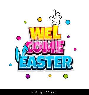 Comic Text werben Frohe Ostern Bunny Stock Vektor