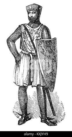 William Marshal, 1st Earl of Pembroke (1146 - 1219), war ein anglo-normannischen Soldat und Staatsmann. Er diente fünf englischen Könige - Heinrich II., seine Söhne die "junge König' Henry, Richard I, und Johannes und Johanns Sohn Heinrich III. Am 11. November 1216 in Gloucester, der nach dem Tod von König John, er wurde von des Königs Rat (der Chef Barons, die sich König Johann in der ersten Barons' Krieg treu geblieben waren) als Beschützer der 9-jährige König Heinrich III., und Regent des Reiches zu dienen. Trotz seines Alters von 7) gewann er den Krieg gegen Prinz Louis und den Rebellen Barons mit bemerkenswerter Energie. Stockfoto