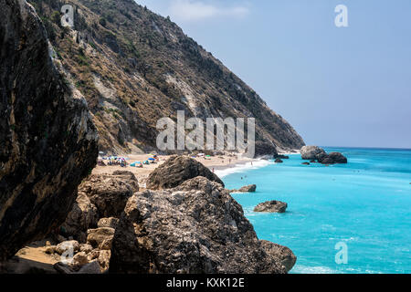 Schönen tropischen Meer am Strand Megali Petra Beach in Lefkada Insel, Griechenland Stockfoto