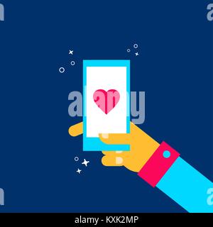 Mann mit Handy mit Liebe Nachricht, online dating-app Konzeption Illustration in bunten flach Art Stil. EPS 10 Vektor. Stock Vektor