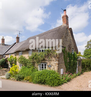 Ein reetdachhaus im Kings Sutton, in der Nähe von Banbury, Northamptonshire, England, Grossbritannien, Europa Stockfoto