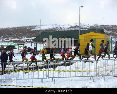 Dieses Foto zeigt die Senior Cross-Country-Veranstaltung, die im März 2013 in BDG stattfand und die Athleten und die Outdoor-Wettkämpfe einfängt. Stockfoto
