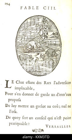 Die 1678 erschienene Ausgabe von „Fables d’Esope en quatrains“ von Benserade präsentiert die Fabeln von Aesop in poetischer Quatrains-Form und illustriert klassische Literatur und moralische Erzählungen. Stockfoto