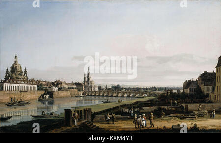 Bernardo Bellotto, il Canaletto - Dresden vom rechten Elbufer mit der Augustusbrücke (National Gallery von Irland) Stockfoto