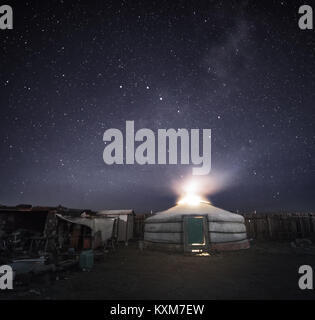 Mongolei Ger camp Ulan Bator big dipper Sterne Night Sky astrofotografie Nachtlandschaften Stockfoto