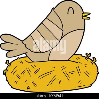Cartoon Vogel sitzt auf Nest Stock Vektor