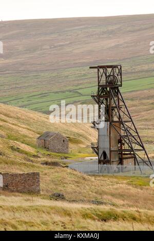 Stillgelegten Förderturm von Grove Rake Mine Gebäude, Rookhope Bezirk, gewohnt, North Pennines, County Durham, England, Vereinigtes Königreich, Europa. Stockfoto