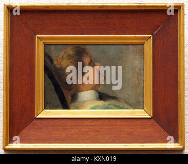 Dieses Ölgemälde von August Allebé, entstanden zwischen 1848 und 1927, zeigt eine unbekannte Dame im Profil und zeigt Allebés Porträtkunst. Stockfoto