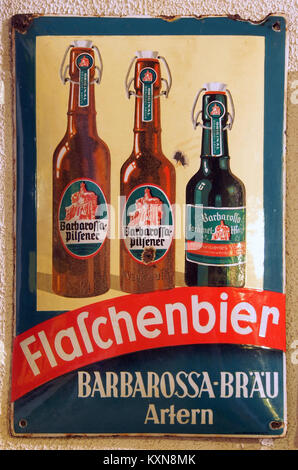 Barbarossa Bräu, Artern, Emaille-Bier-Werbeschild Stockfoto