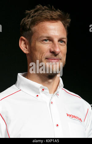 Chiba, Japan. 12. Januar 2018. Britische Rennfahrer Jenson Button besucht eine Pressekonferenz für Honda Motor Co., Ltd. in Tokyo Auto Salon 2018 Am 12. Januar 2018, Chiba, Japan. Tokyo Auto Salon ist einer der größten Automobil Ausstellungen, darunter auch die neuesten technologischen Lösungen und Produkte Autos anpassen. Die Show läuft von Januar 12 bis 14 in Makuhari Messe International Convention Complex. Credit: Rodrigo Reyes Marin/LBA/Alamy leben Nachrichten Stockfoto