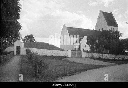 Elmelunde-Kirche auf der Insel Mu00f8n, Dänemark, bekannt für ihre mittelalterlichen Fresken und historische Bedeutung als Wahrzeichen im Ostseeraum. Stockfoto