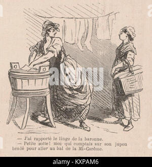 Illustration aus Le Monde illustré (4. April 1868) von CHAM, die Festszenen in der Mitte der Fastenzeit zeigt, in denen Wäscherinnen Leinen leihen. Stockfoto