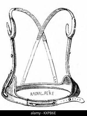Eine Seite aus dem Rainal Frères Korsettenkatalog, Abbildung 4, zeigt historische Korsettendesigns und Modetrends im Europa des 19. Jahrhunderts. Stockfoto