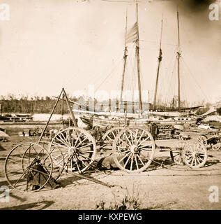 Broadway landen, River Appomattox, Virginia. Boote und liefern Stockfoto