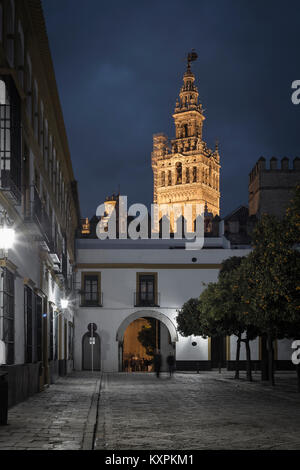 Patio de Banderas mit La Giralda im Hintergrund, Sevilla, Andalusien, Spanien. Stockfoto