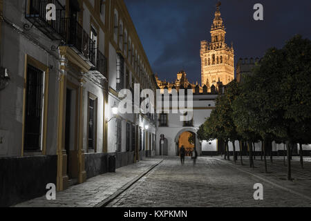 Patio de Banderas mit La Giralda im Hintergrund, Sevilla, Andalusien, Spanien. Stockfoto