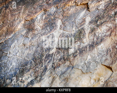 Echten Felszeichnungen in der gobustan Nationalpark, Aserbaidschan Stockfoto