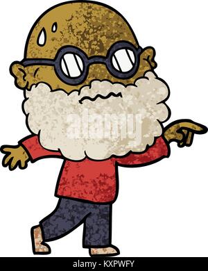 Cartoon sorgen Mann mit Bart und Brille Zeigefinger Stock Vektor