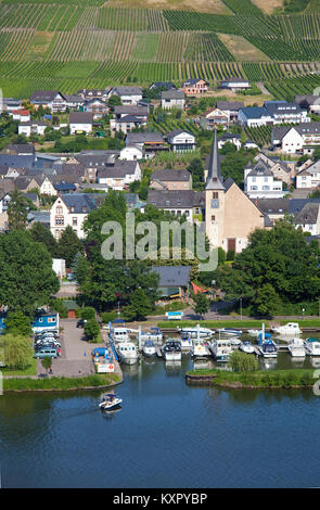 Dorf und Marina an der Mosel, Neumagen-Dhron, ältesten Weinort Deutschlands, Rheinland-Pfalz, Deutschland, Europa Stockfoto