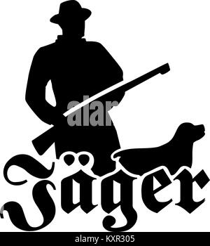 Hunter Silhouette mit Jagdgewehr und Hund Stock Vektor