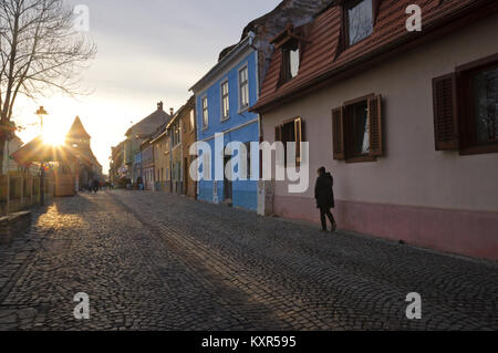 Die malerische Cetatii Straße in der Altstadt von Sibiu, Rumänien Stockfoto
