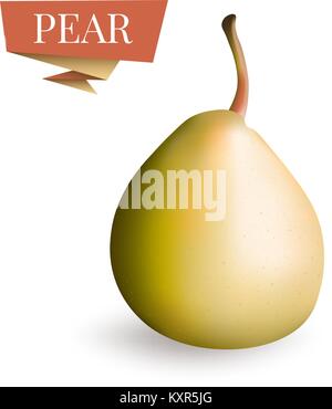 Isolierte Bild von pear Frucht. 3d-Birne Vector Illustration. Pear-Symbol, Kunst, Clipart in realistischen Stil. Realistische Gelbe Birne Abbildung. Obst 3d für Karte, Web, Etikett, Paket Design. Stock Vektor