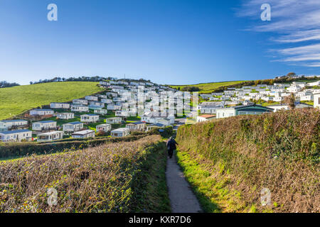 Eine unschöne Sammlung von permanenten caravan Stellplätze in der Nähe der S.W. Küste bei Bier auf der Jurassic Coast, Devon, England, Großbritannien Stockfoto