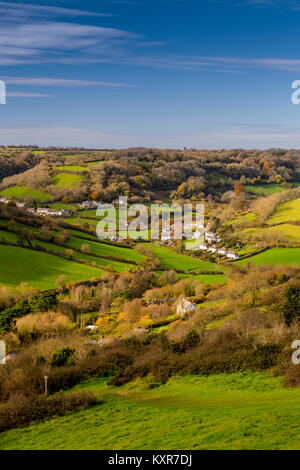 Herbst in den Wäldern in der Umgebung des malerischen Branscombe Dorf in der Nähe der Jurassic Coast, Devon, England, Großbritannien Stockfoto