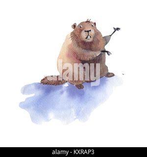 Happy Groundhog Day - Hand zeichnen Aquarell groundhog Abbildung Stockfoto