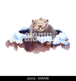 Happy Groundhog Day - Hand zeichnen Aquarell groundhog Abbildung Stockfoto