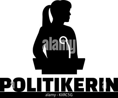Silhouette einer Frau politicial mit Rednerpult und deutsche Berufsbezeichnung Stock Vektor
