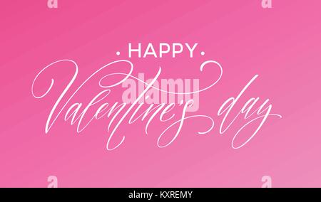 Happy Valentines Tag Grußkarte mit Schriftzug auf einem rosa Hintergrund. Vector Illustration Stock Vektor