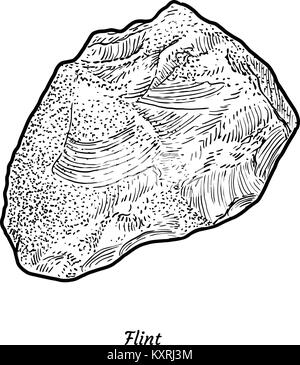 Feuerstein Abbildung, Zeichnung, Gravur, Tinte, Strichzeichnungen, Vektor Stock Vektor