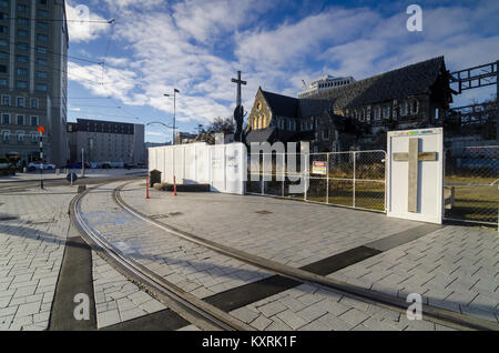 Die Stadt Christchurch iconic Christchurch Kathedrale wurde schwer beschädigt und seine Spitze nach dem Februar Christchurch Erdbeben 2011 verloren. Stockfoto