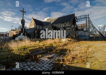 Die Stadt Christchurch iconic Christchurch Kathedrale wurde schwer beschädigt und seine Spitze nach dem Februar Christchurch Erdbeben 2011 verloren. Stockfoto