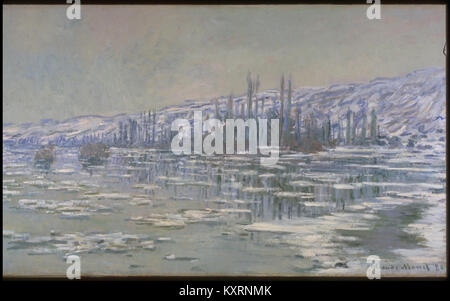 Claude Monets *The Break-up of the Ice* zeigt das Auftauen von Flusseis und betont seine impressionistische Fokussierung auf natürliches Licht, Reflexion und den Übergang von Jahreszeiten durch Farbe und Bewegung. Stockfoto