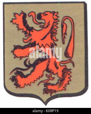 Das Wappen von Zoersel, Belgien, das zwischen 1913 und 1989 verwendet wurde, weist heraldische Symbole auf, die die Identität der Stadt und die historischen Bindungen innerhalb der Provinz Antwerpen repräsentieren. Stockfoto