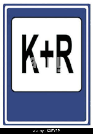 Das tschechische Verkehrsschild CZ-IP13e bezeichnet einen K + R (Kiss and Ride)-Parkplatz für kurzfristige Stopps, der den Transfer und die Abholung in der Nähe von Verkehrsknotenpunkten ermöglicht. Stockfoto