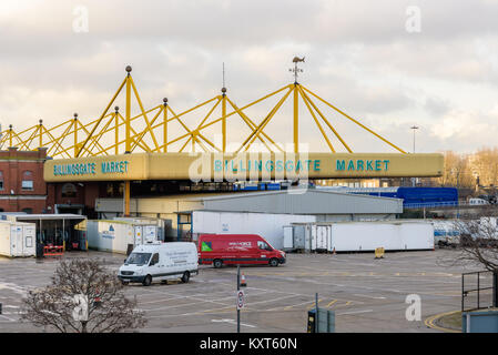 London, England - Januar 2018. Billingsgate Fish Market in Canary Wharf. Großbritanniens größten inländischen Fisch Markt der Londoner Restaurants und Geschäften. Stockfoto