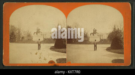 Die Reiterstatue von General Andrew Jackson ist ein US-amerikanisches Denkmal, das den Militärführer zu Pferd zeigt und in Robert N. Dennis’ stereoskopischer Ansichtssammlung aufgenommen wurde. Stockfoto