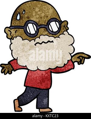 Cartoon sorgen Mann mit Bart und Brille Zeigefinger Stock Vektor
