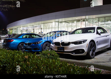 Vancouver, BC, Kanada - 9. Januar 2018: Büro des offiziellen Händler BMW. BMW ist ein deutscher Automobilhersteller, spezialisiert auf hohe Leistung und Lu Stockfoto