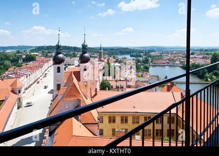 Pohled z věže kostela Sv. Jakuba, Telč (UNESCO), Kraj Vysočina, Ceska Republika/Blick von st. Jacobs Kirchturm, Telc (UNESCO), Vysocina, Stockfoto