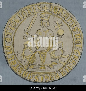 Johann I. von Kastilien (1358-1390). König der Krone von Kastilien Stempel. Gravur. 1883. Stockfoto