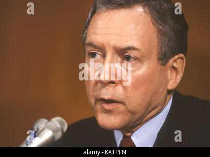 WASHINGTON, DC, USA - 26. Februar 1991: US-Senator Orrin Hatch (R-Utah) während der Ausschuss Anhörung auf dem Capitol Hill. Stockfoto