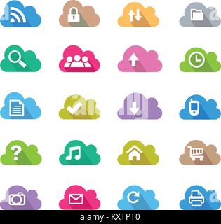 Einfache und elegante Cloud flachen Farbe Icon Set Stock Vektor